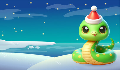 Template for New Year's card magic poster with a kind symbol of the coming new year on the background of winter scenery