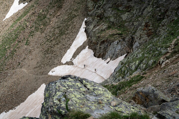crossing a snow field in the Alps