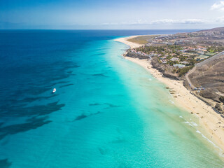 Obraz premium Aerial views of Butihondo and Jandia beach, Fuerteventura, Canary Islands