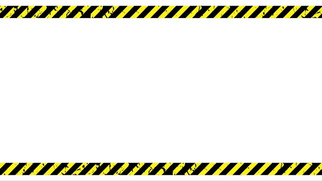 Yellow warning line moves in a loop on the background screen. Tapes yellow and black color with texture and text space. Warning sign on white background. Warning Background loop animation. 4K.  Video