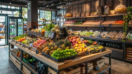 Obraz premium Fresh produce display in modern grocery store