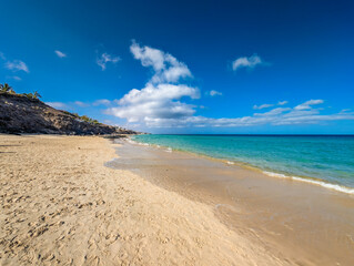 Aerial views of Butihondo and Jandia beach, Fuerteventura, Canary Islands