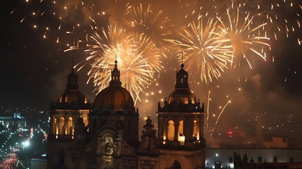 Amazing fireworks brighten the night sky in Mexico offering a dazzling view of a celebratory and vibrant occasion