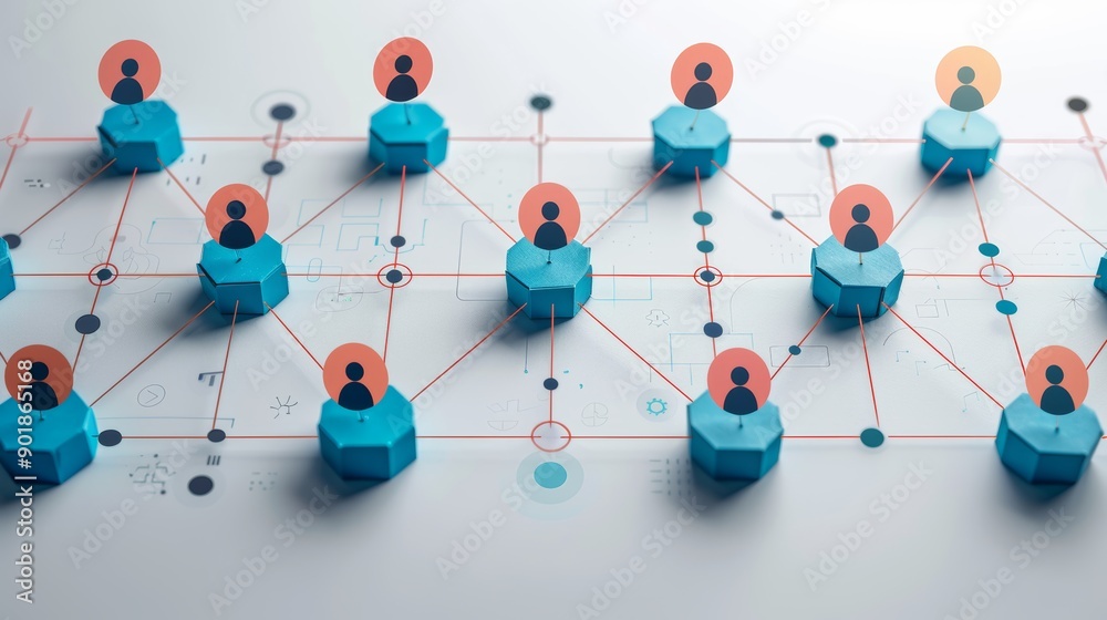 Wall mural big data technology and cyber security concept with paper art elements and network connections