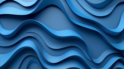 Fototapeta premium A wavy blue pattern of many smooth 3d lines. Top view background