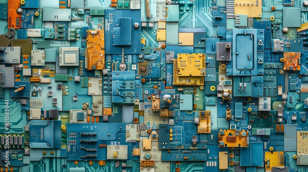 Wall mural big data technology and cyber security concept with intricate paper art illustrating digital network