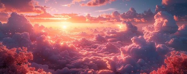 Ethereal Dreamscape: A Stunning Sunset Above the Clouds Capturing the Essence of Imagination and Tranquility
