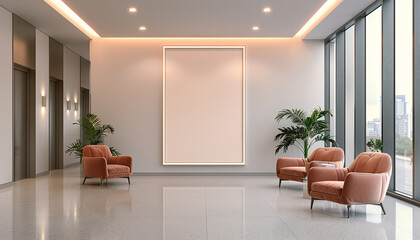Modern lobby acoustic panels with empty frame