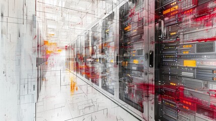 Innovative Big Data Technology and Cyber Security Concept with Abstract Paper Art in Modern Data Center