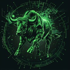 A green stock market bull run. Bullish financial and crypto market. Symbol of uptrend