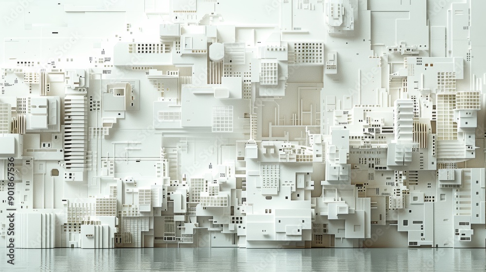 Wall mural intricate paper art depicting big data technology and cyber security concepts in a modern abstract s