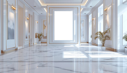 Modern lobby clean lines with empty blank white frame