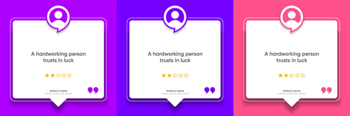 3D bubble testimonial banner, quote, infographic. Social media post template designs for quotes. Empty speech bubbles, quote bubbles and text box. Vector Illustration EPS10.