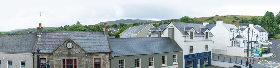 Panorama. View of a Quaint Town with Charming Stone Buildings Set against Majestic Mountains