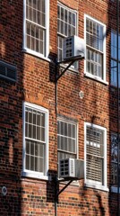 Naklejka premium A sleek intercom sits on a glass building, offering functionality and access control in a contemporary urban setting during daytime.