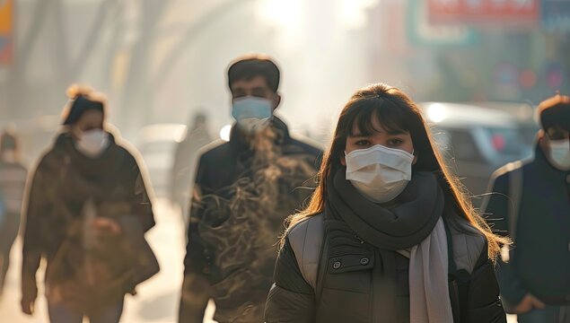 Urban Commuters Wearing Masks in City