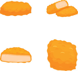 Fresh nugget icons set cartoon vector. Crispy fried chicken nugget. Fast food