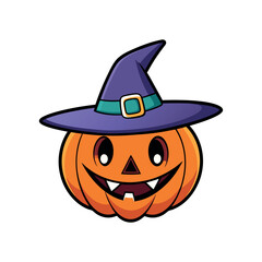 Vector Halloween pumpkin with hat Clipart illustration On a White Background