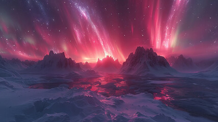 Fototapeta premium Ethereal aurora, flowing in the sky, virtual, starlight twinkling, glowing,generative ai