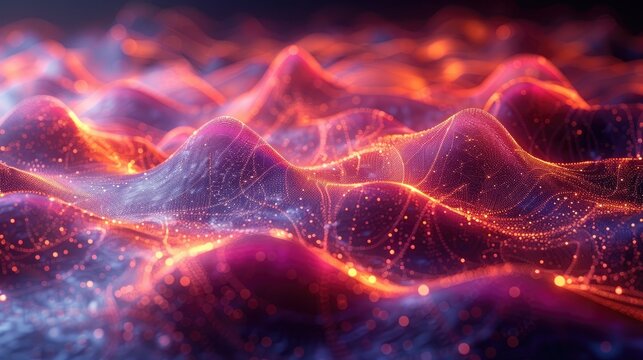 Abstract 3D Sound Waves in Vibrant Neon Colors with Modern Background Design