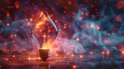 light bulb with colorful sparks and digital elements, symbolizing a genius marketing strategy planning session, with vibrant creativity