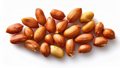 Obraz premium close up of roasted peanuts isolated on white background, top view