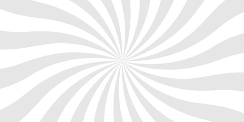 Vector white and gray sun rays and sunburst backdrop background. Modern seamless retro vintage burst sunrise sunbeam element spiral striped illustration sunray template wallpaper design.