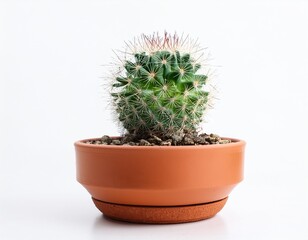 Small plant in pot succulents or cactus isolated on white background by front view