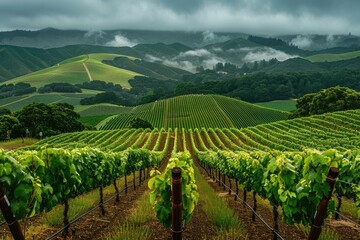 Obraz premium Vast Vineyard Under Cloudy Skies