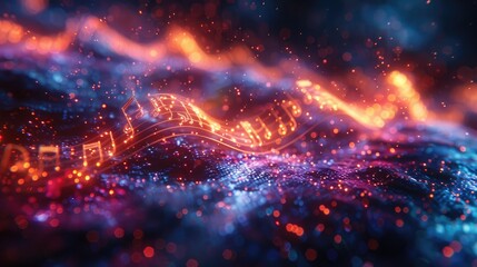 Obraz premium Futuristic Neon 3D Music Notes Spiraling in Space with Advanced Design