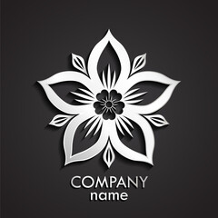 3d silver beautiful five petal flower logo