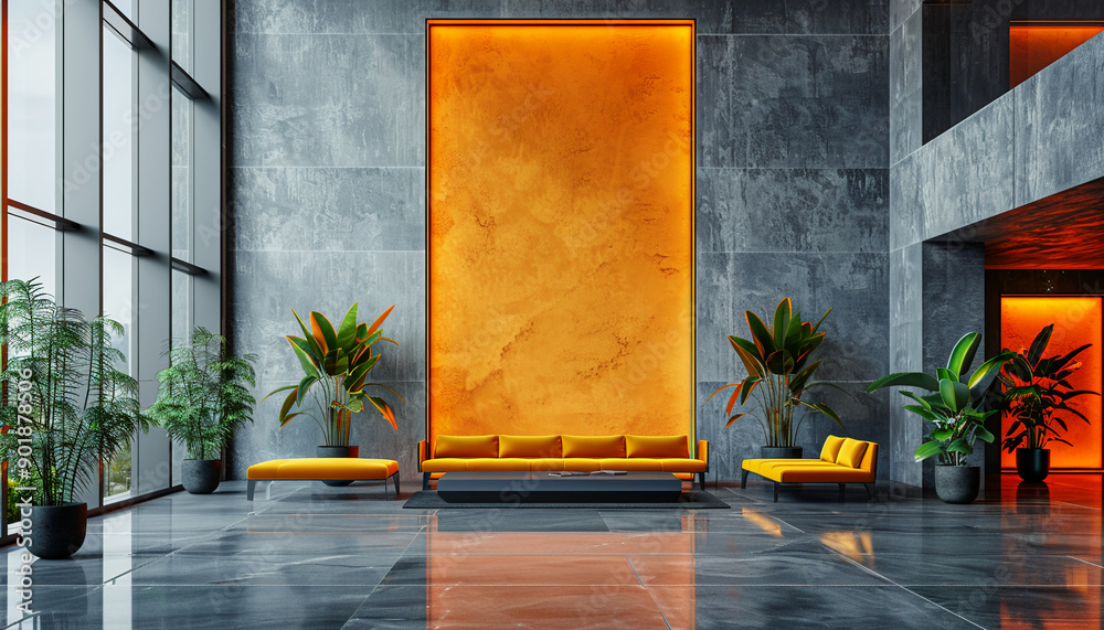 Canvas Prints Modern lobby with bold colors with empty frame