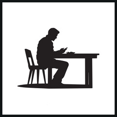 a man sitting at a table talking on a cell phone silhouette