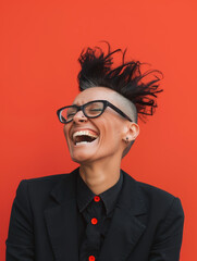 Fototapeta premium a woman wearing a suit, styled like a cool male punk