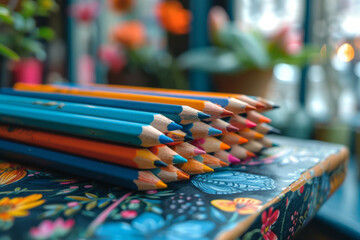 Obraz premium coloring books for children, already painted, there is a felt-tip pen next to them,generative ai