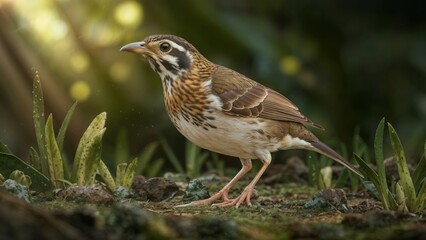 Fototapeta premium The tender moment of a abbott's babbler bird captured with intricate detailing. portraying the harmony of its habitat.