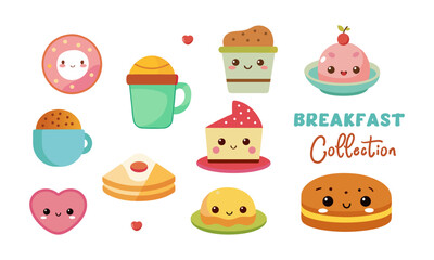 Kawaii Breakfast Clipart Collection Set