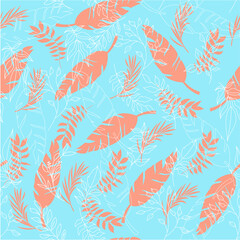 Fototapeta premium Foliage orange blue background summer tropical shorts fashion vector illustration