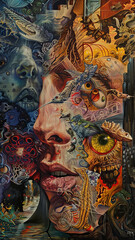 a complex symbolist critical painting portrait of our society.generative ai