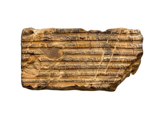 Ancient carved stone with cuneiform script from an archaeological site, depicting historical inscriptions.