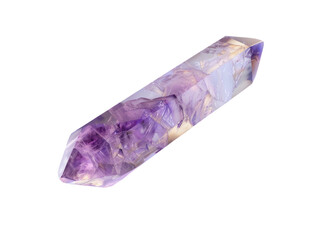 Beautiful polished amethyst crystal point wand showcasing natural purple hues and intricate patterns, perfect for healing and decor.