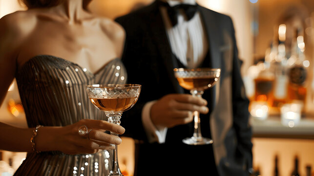 Elegant cocktail party with guests in formal attire