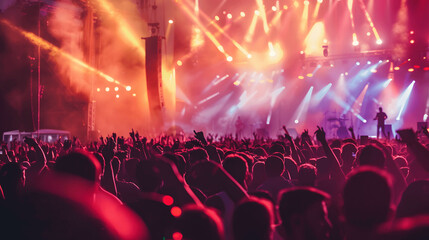 Large outdoor music festival at night with live concert