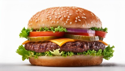 realistic juicy burger with tomato, cheese and lettuce, ai generated 