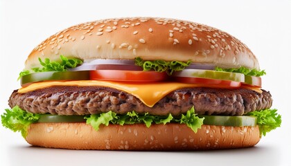 realistic juicy burger with tomato, cheese and lettuce, ai generated 