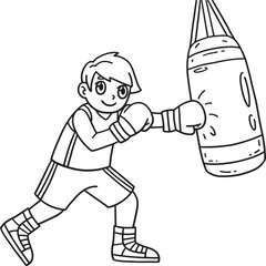 Boxing Boxer and Punching Bag Isolated Coloring 