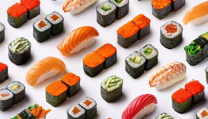 Realistic sushi seamless pattern 