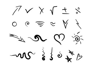 Vector set of different doodles. Hand drawn elements isolated on white background