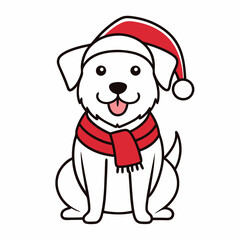 line art  Christmas  Dog with Santa Claus Hat SVG
