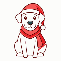 line art  Christmas  Dog with Santa Claus Hat SVG